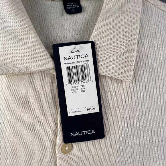 NWD Nautica Men’s Knit Button Up Shirt Yellow Cotton Large Beach Short Sleeve - Picture 7 of 15